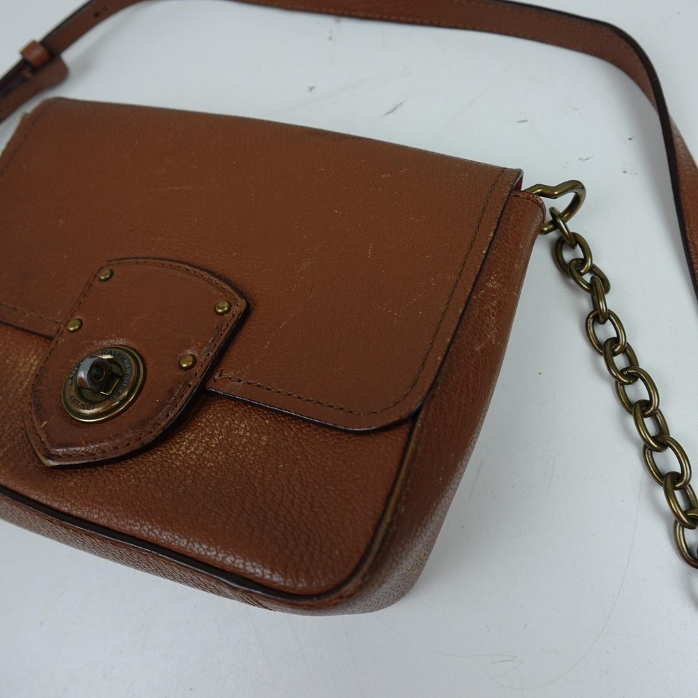 Lauren Ralph Lauren Crossbody Bag Womens Small Brown Leather Chain Turnlock - Picture 4 of 11